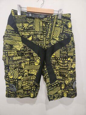 Troy Lee Designs Shorts Mens 32 Black Yellow MTB BMX Biker Adjustable Waist Moto
